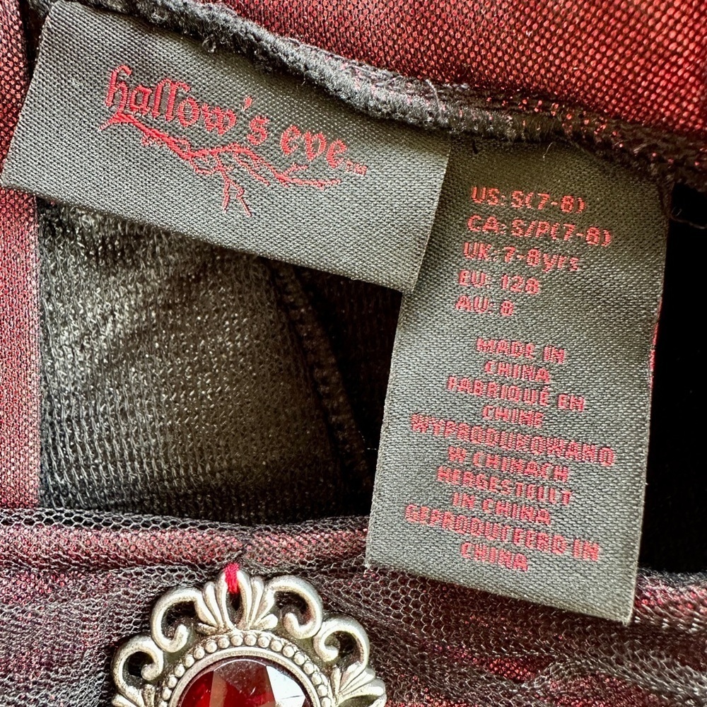 HALLOW’S EVE, GIRLS WITCH COSTUME.LONG DRESS WITH HOOP,IN RED/BLACK.SIZE S(7-8) - Picture 11 of 11